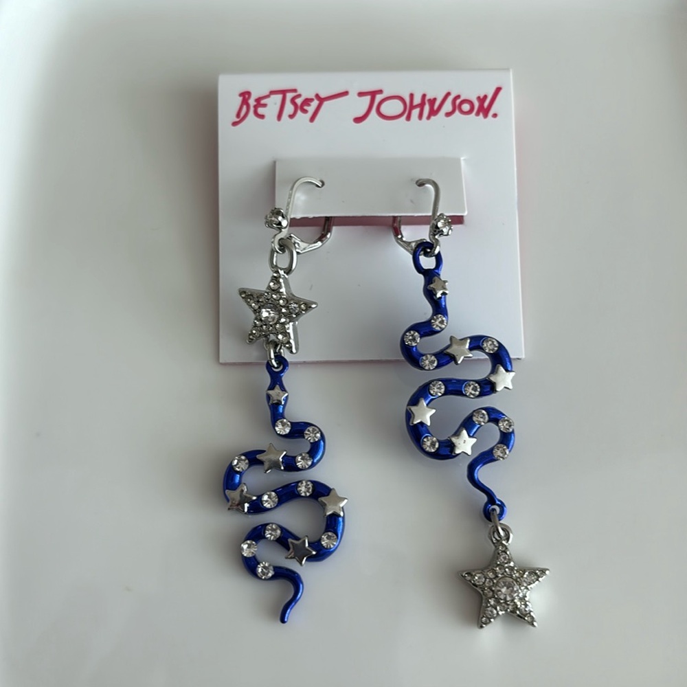 Betsey Johnson Star Bright Snake Drop Earring metallic blue with rhinestones